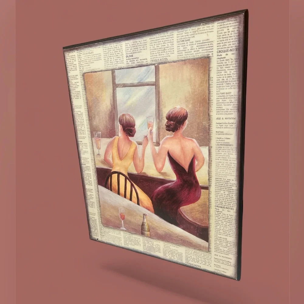 🥂Wall-Art Wooden “Cafe du Coin” by artist Trish Biddle 20”x16” - Picture 3 of 7